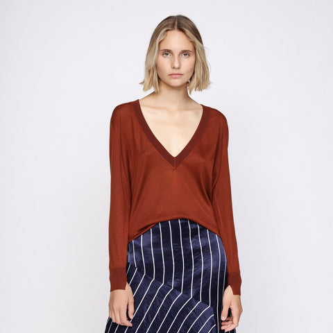 BOSS - maglia Fabinna - scollo a V - 100% seta - rosso