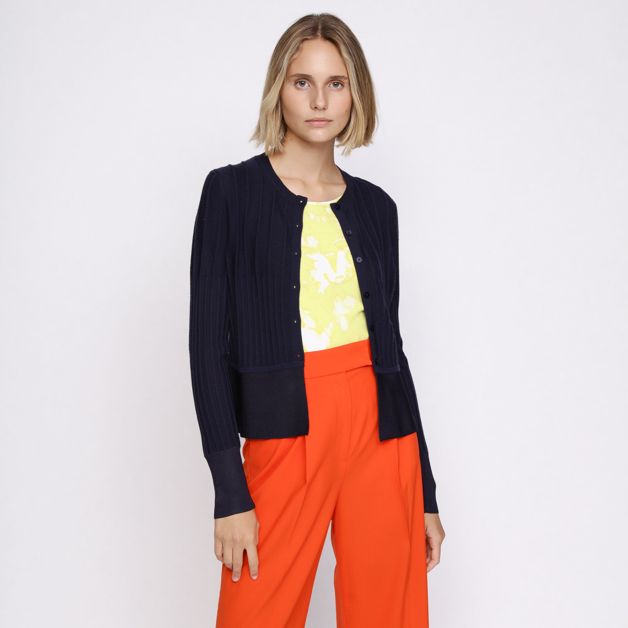 BOSS - Cardigan Fayal - scollo rotondo - navy