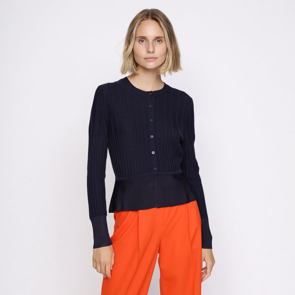 BOSS - Cardigan Fayal - scollo rotondo - navy