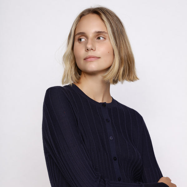 BOSS - Cardigan Fayal - scollo rotondo - navy