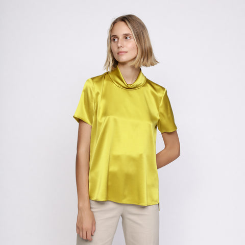 BOSS - blusa Ilesha - regular fit - collo alto - seta - giallo scuro