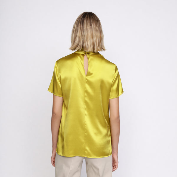 BOSS - blusa Ilesha - regular fit - collo alto - seta - giallo scuro