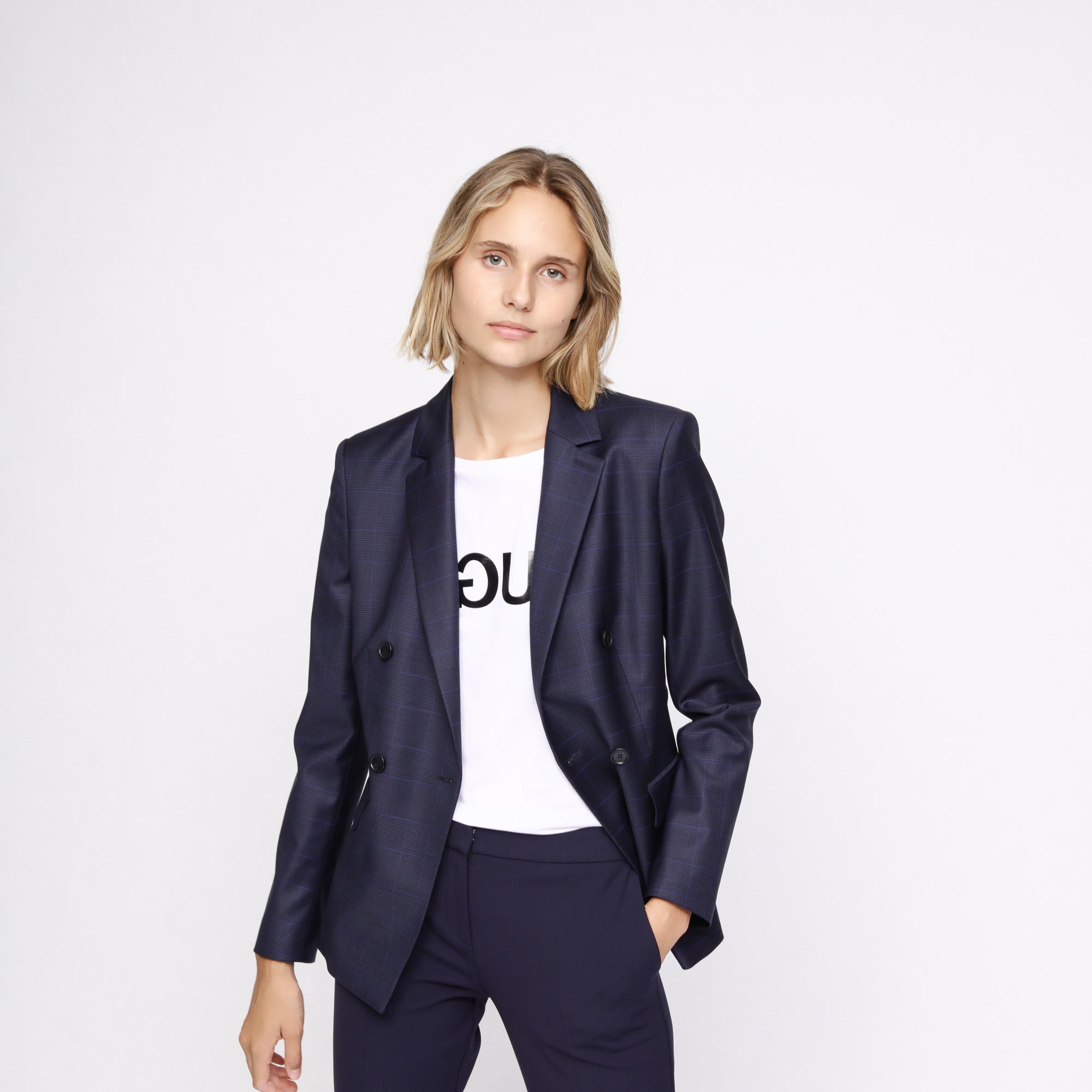BOSS - blazer Jacelynne - regular fit - 100% lana vergine - navy