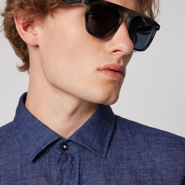 BOSS - camicia Joy - slim fit - 100% lino - blu scuro