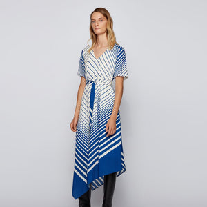 BOSS - Abito Divanka - regular fit - scollo a V - blu e crema