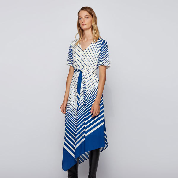 BOSS - Abito Divanka - regular fit - scollo a V - blu e crema