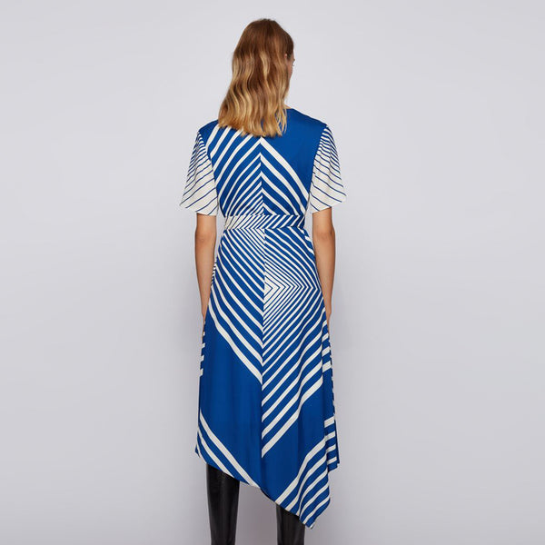 BOSS - Abito Divanka - regular fit - scollo a V - blu e crema