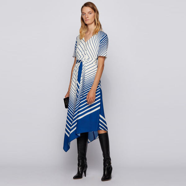 BOSS - Abito Divanka - regular fit - scollo a V - blu e crema