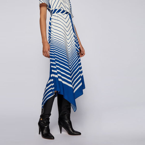 BOSS - Abito Divanka - regular fit - scollo a V - blu e crema