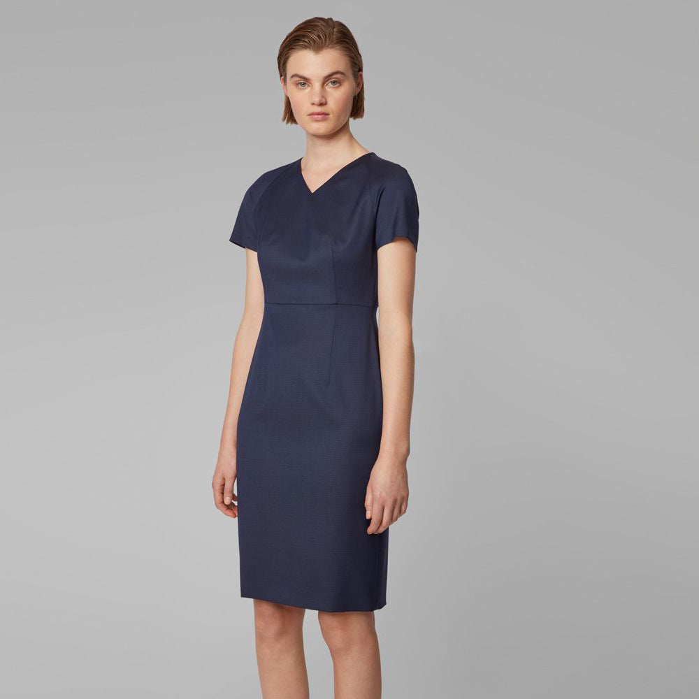 BOSS - Abito Deitua - regular fit - scollo a V - 100% lana vergine - navy