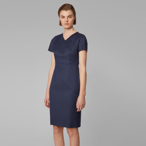 BOSS - Abito Deitua - regular fit - scollo a V - 100% lana vergine - navy