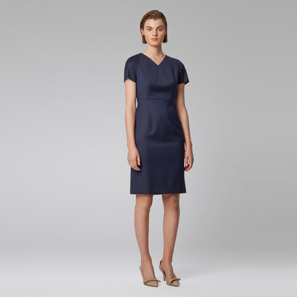 BOSS - Abito Deitua - regular fit - scollo a V - 100% lana vergine - navy