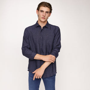 BOSS - camicia Joy - slim fit - 100% lino - navy