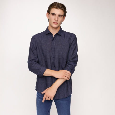 BOSS - camicia Joy - slim fit - 100% lino - navy