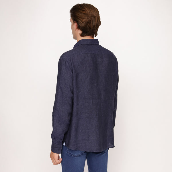 BOSS - camicia Joy - slim fit - 100% lino - navy