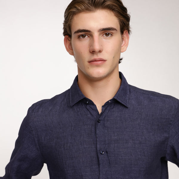 BOSS - camicia Joy - slim fit - 100% lino - navy