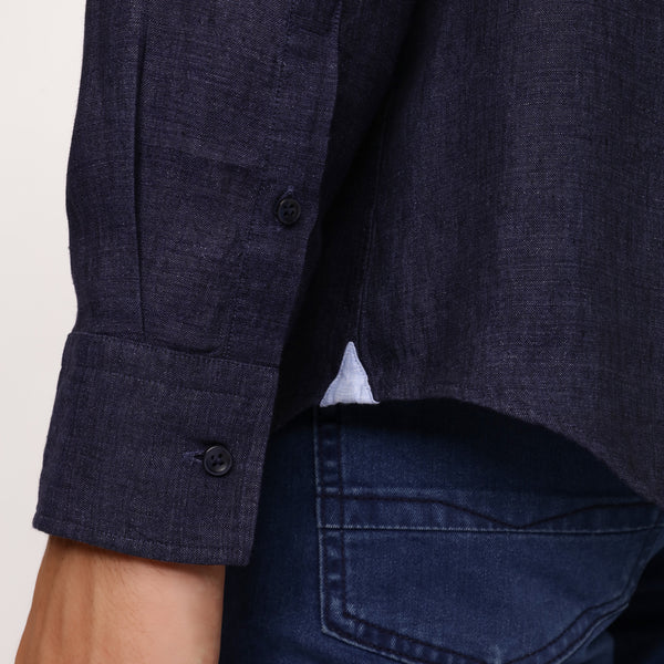 BOSS - camicia Joy - slim fit - 100% lino - navy
