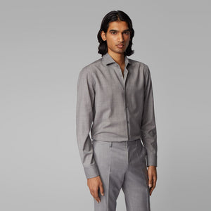 BOSS - Camicia Jason - slim fit - 100% lana vergine - color argento