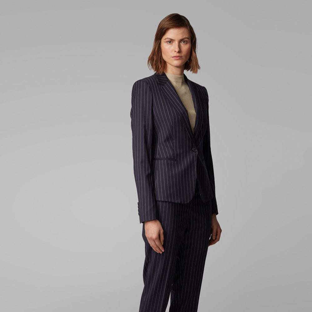 BOSS - Blazer Jaxtina - regular fit - lana vergine - blu scuro e grigio chiaro