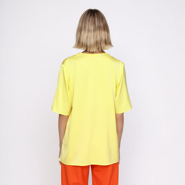 BOSS - blusa Ivala - regular fit - scollo a V - seta - giallo