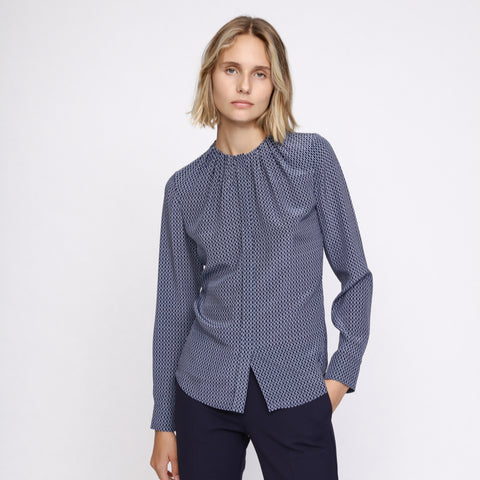 BOSS - blusa Banora - tailored fit e regular fit - 100% seta - multicolore e azzurro