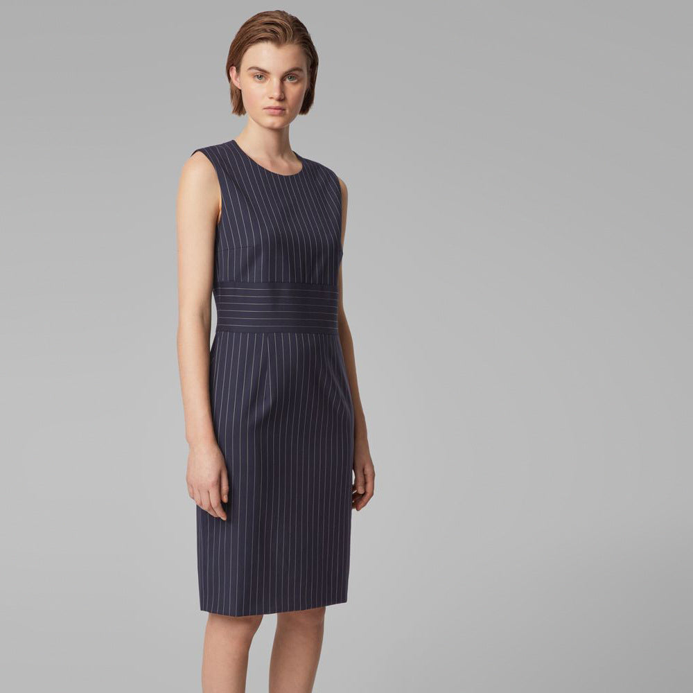 BOSS - Abito Dometa - regular fit - scollo rotondo - lana vergine - blu scuro e grigio chiaro