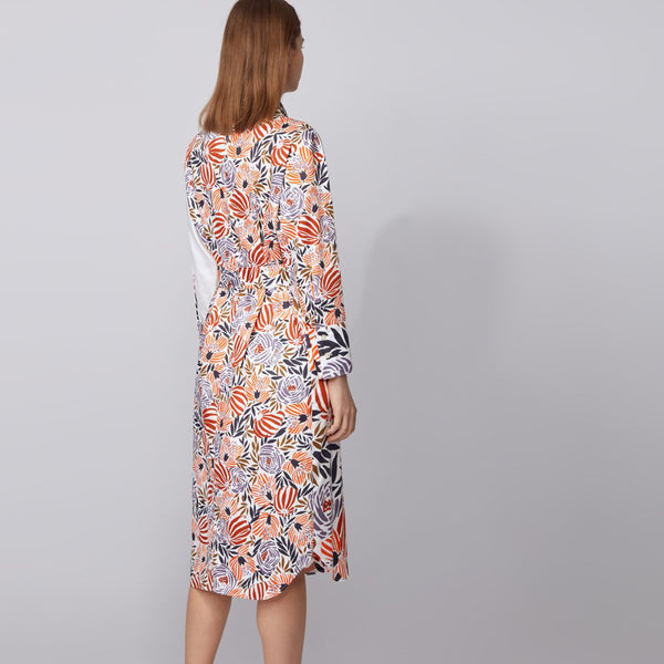 BOSS - Abito Dirrah - regular fit - colletto a punte libere - 100% cotone - bianco e multicolore