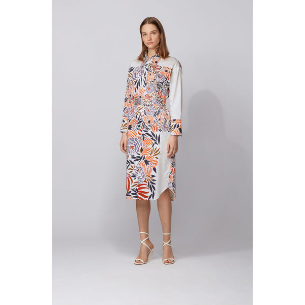 BOSS - Abito Dirrah - regular fit - colletto a punte libere - 100% cotone - bianco e multicolore