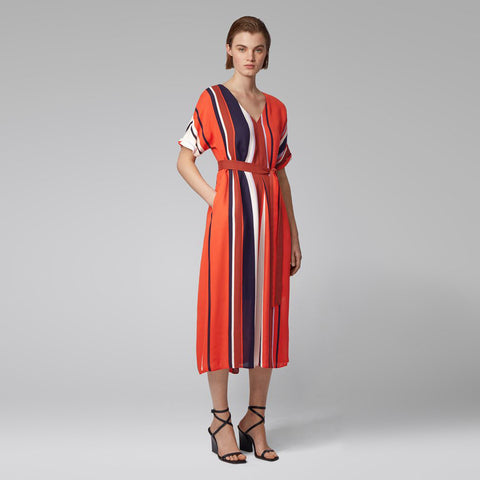 BOSS - Abito Dandromedae - relaxed fit - scollo a V - rosso e bianco