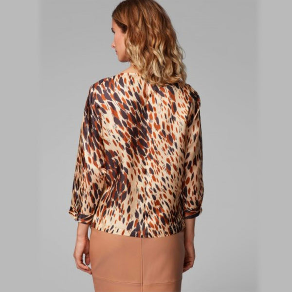 BOSS - Blusa Ipiti - regular fit - scollo rotondo pronunciato - beige chiaro e marrone