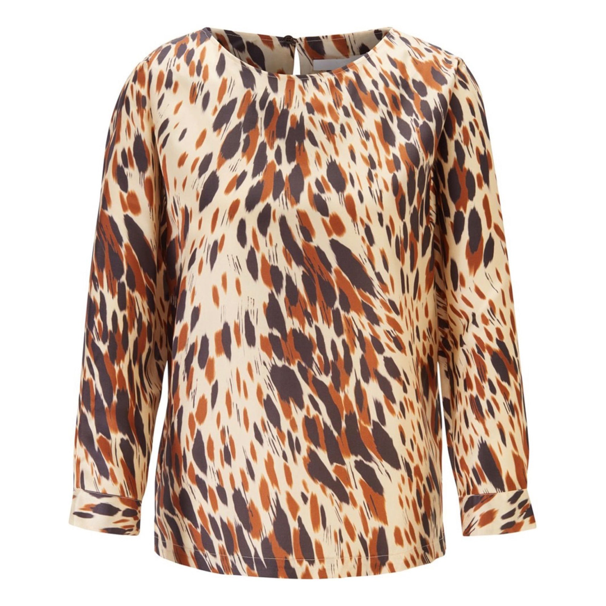 BOSS - Blusa Ipiti - regular fit - scollo rotondo pronunciato - beige chiaro e marrone