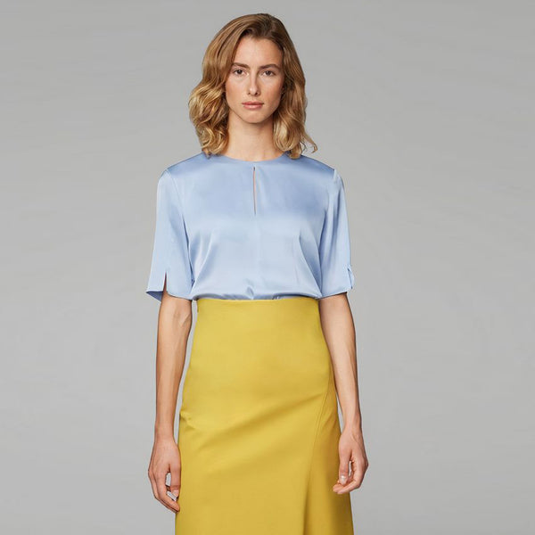 BOSS - Blusa Iome - seta - celeste