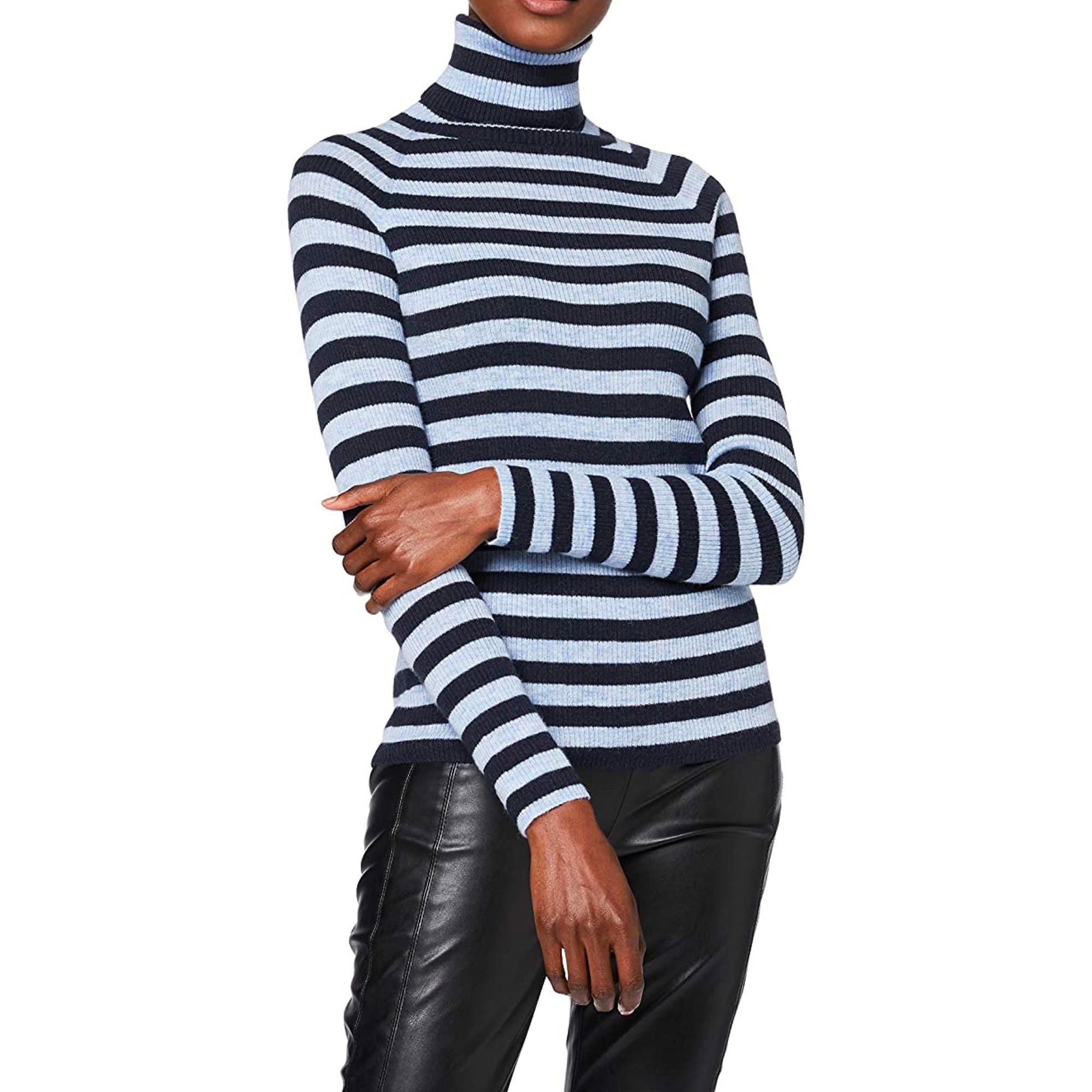 BOSS - Maglia Waffin - slim fit - collo dolcevita - navy e azzurro