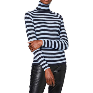 BOSS - Maglia Waffin - slim fit - collo dolcevita - navy e azzurro