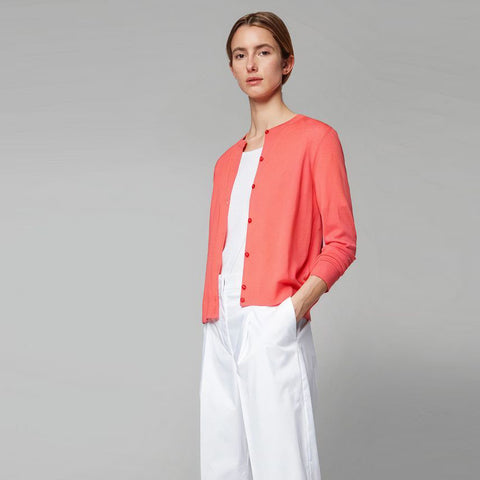 BOSS - Cardigan Fovetexa - regular fit - scollo rotondo - 100% lana vergine - rosa