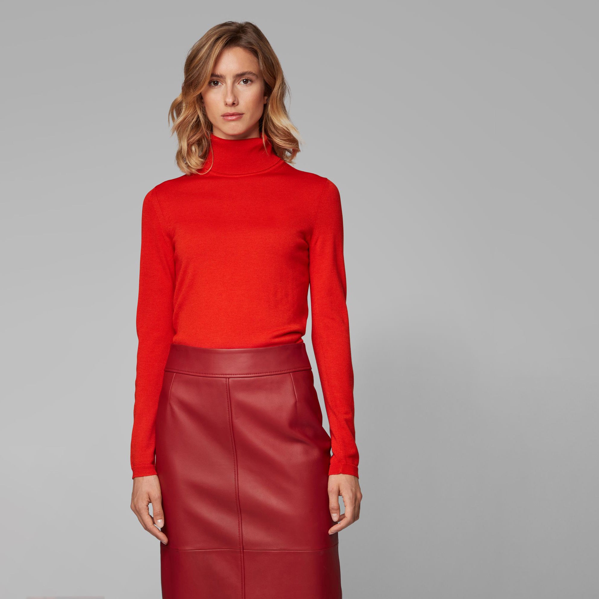 BOSS - Maglia Famaurie - 100% lana vergine - rosso