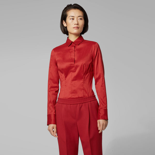 BOSS - Blusa Bashina - rosso scuro