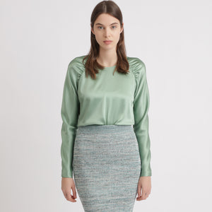 BOSS - Blusa Bergitta - seta - verde chiaro