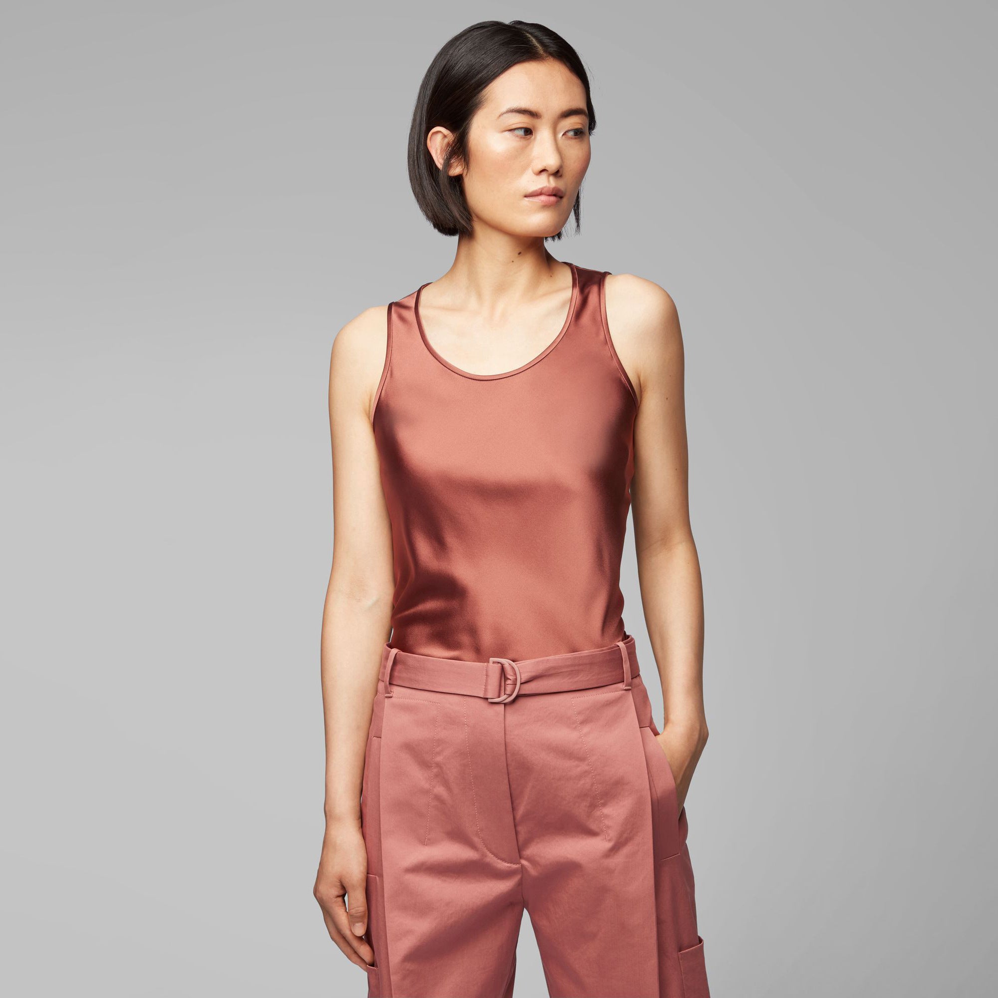 BOSS - blusa Inolea - seta - ruggine e rame