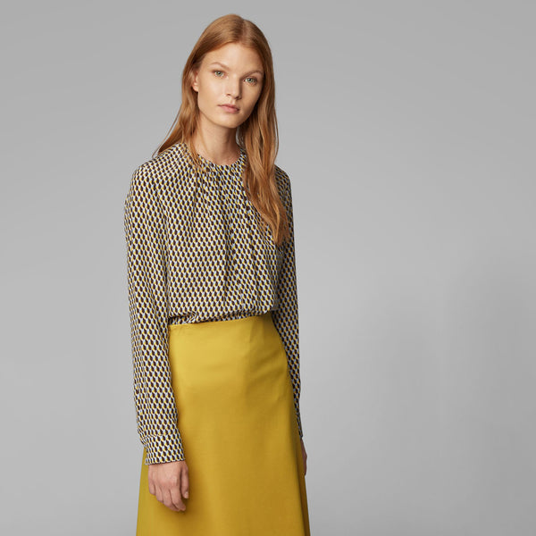 BOSS - Blusa Banora - 100% seta - marrone scuro e giallo