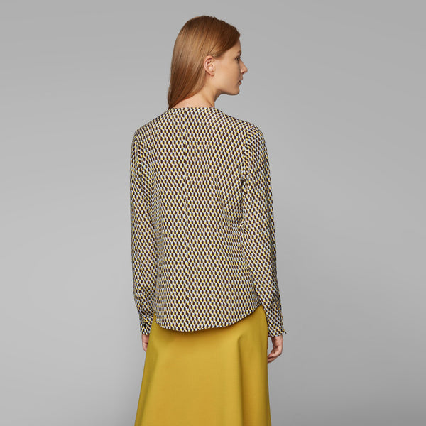 BOSS - Blusa Banora - 100% seta - marrone scuro e giallo