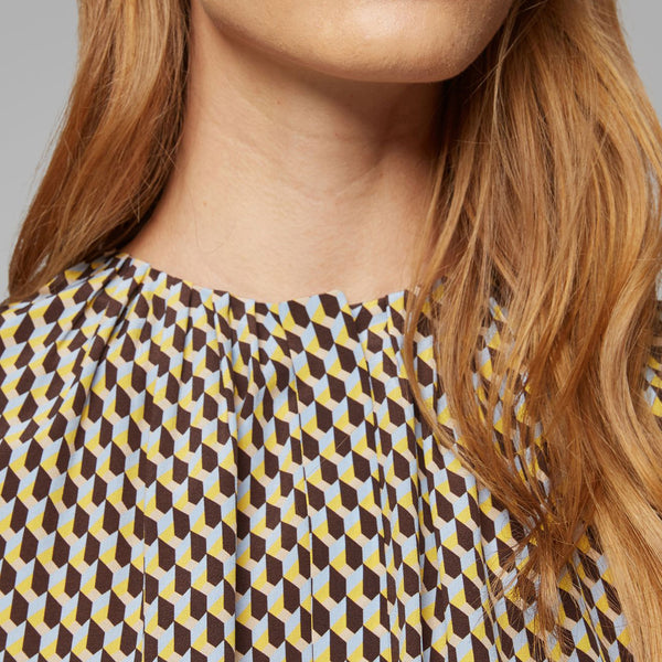 BOSS - Blusa Banora - 100% seta - marrone scuro e giallo