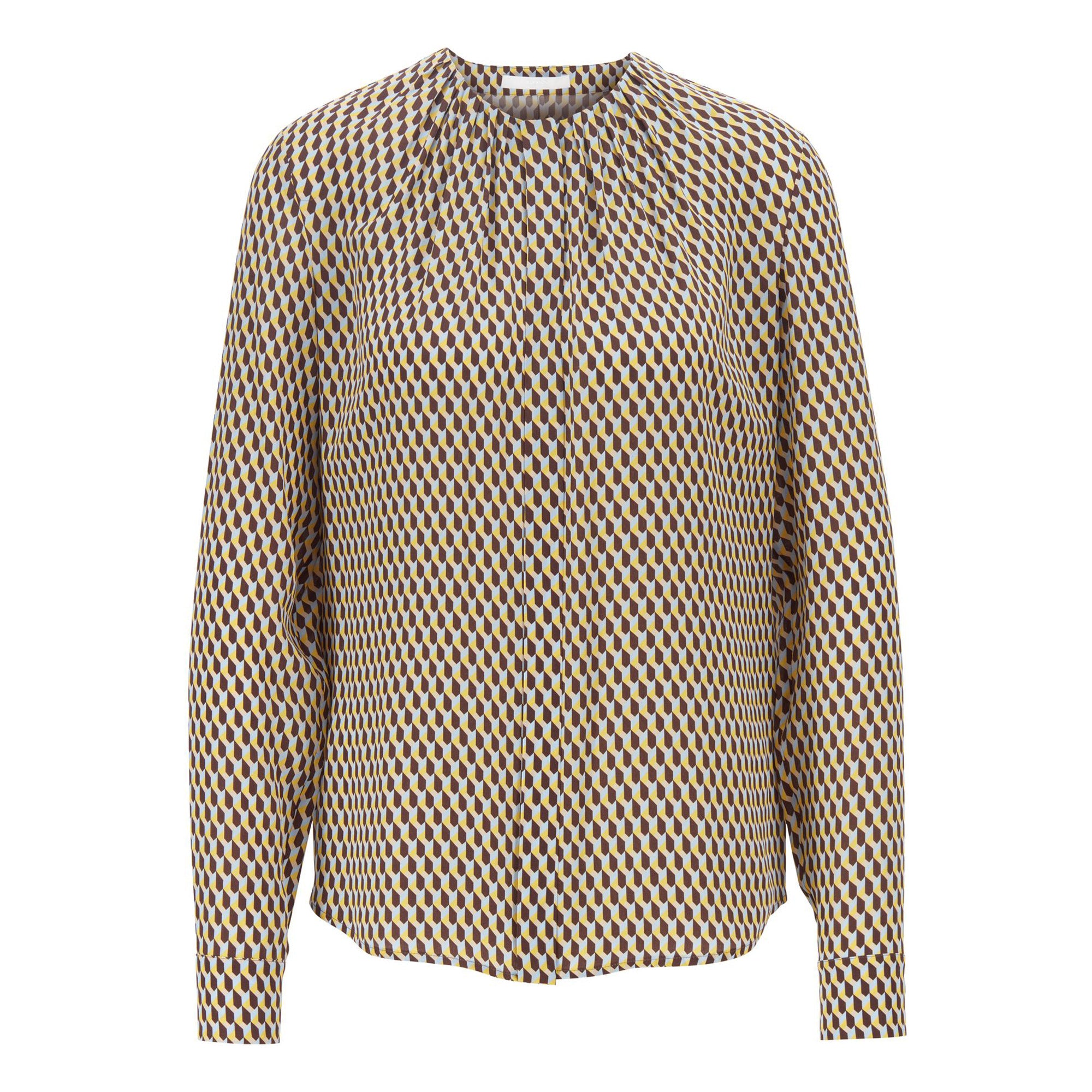 BOSS - Blusa Banora - 100% seta - marrone scuro e giallo