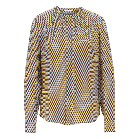 BOSS - Blusa Banora - 100% seta - marrone scuro e giallo