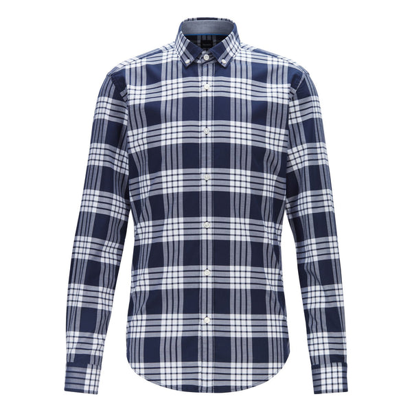 BOSS - Camicia Rikard - cotone - blu scuro e bianco