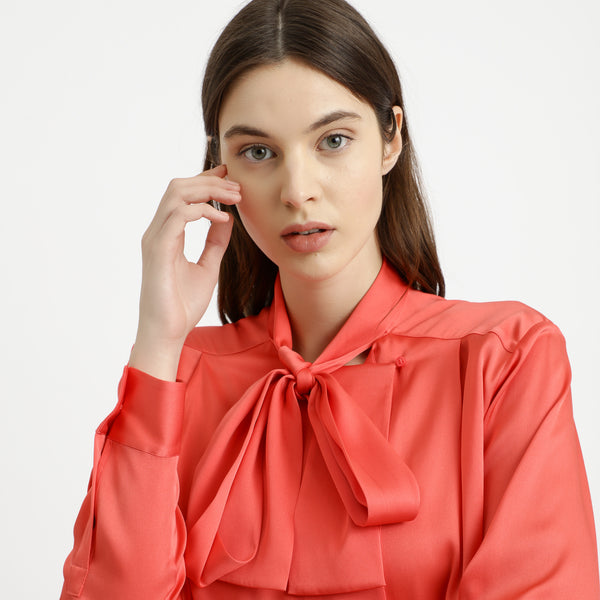 BOSS - Blusa Bakina - seta - corallo