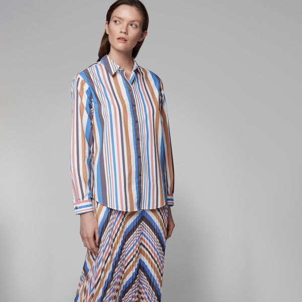 BOSS - Blusa Emaine - cotone - bianco e blu