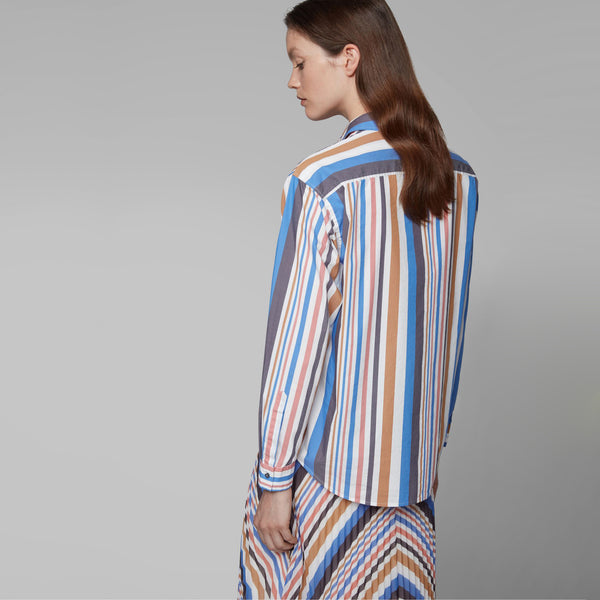 BOSS - Blusa Emaine - cotone - bianco e blu