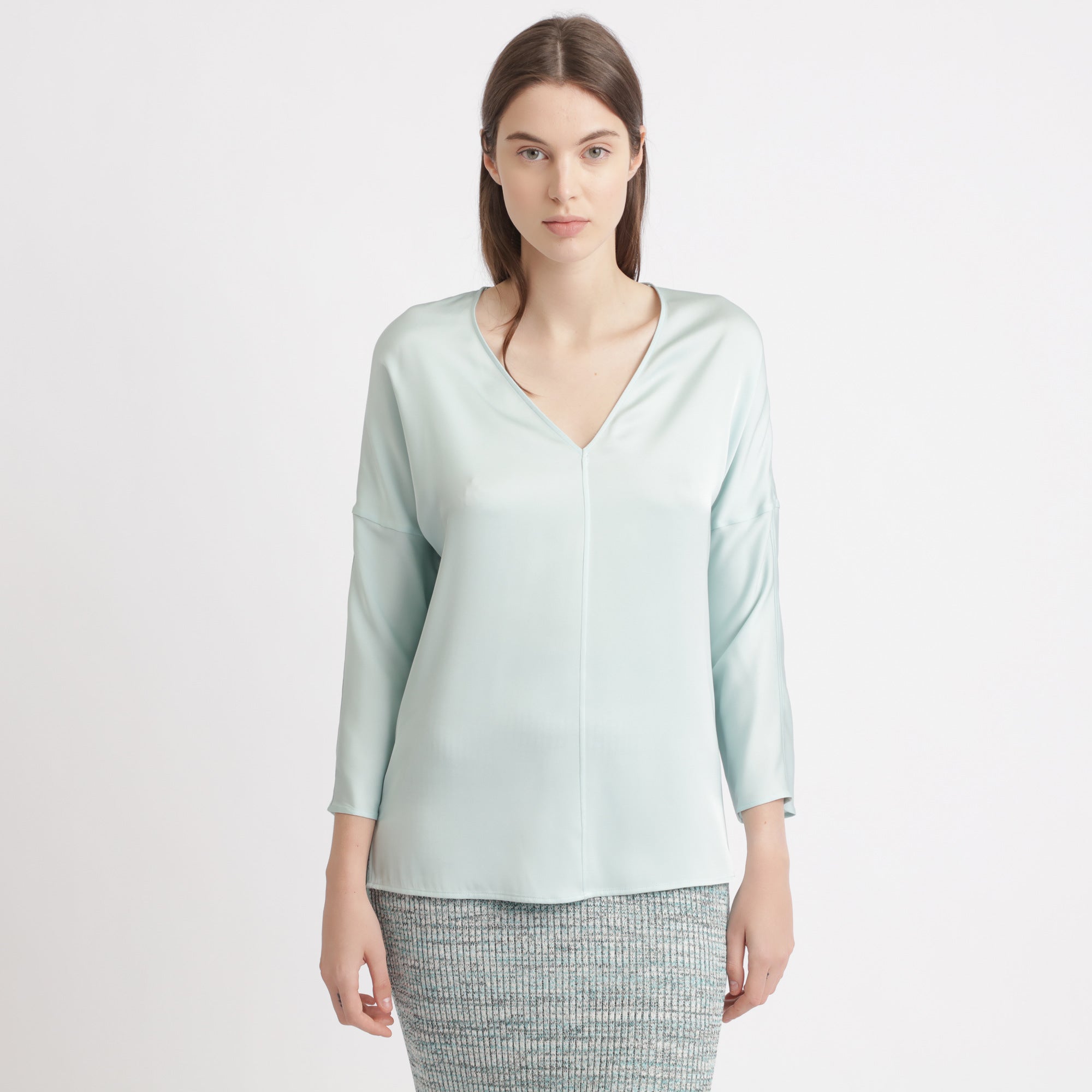 BOSS - blusa Inuka - seta - blu pallido