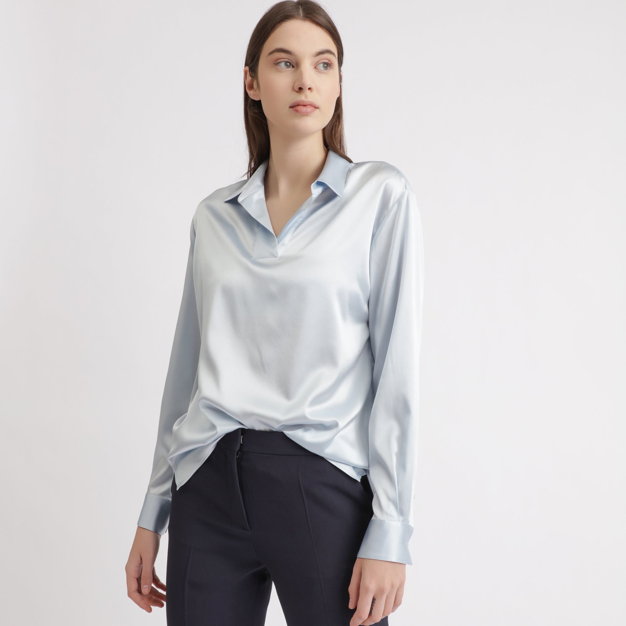BOSS - blusa Ipula - seta - blu pallido